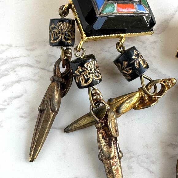 TOGO Paris Brooch and Earrings, Mosaic Glass Cabochons, Vintage Statement - Picture 6 of 7